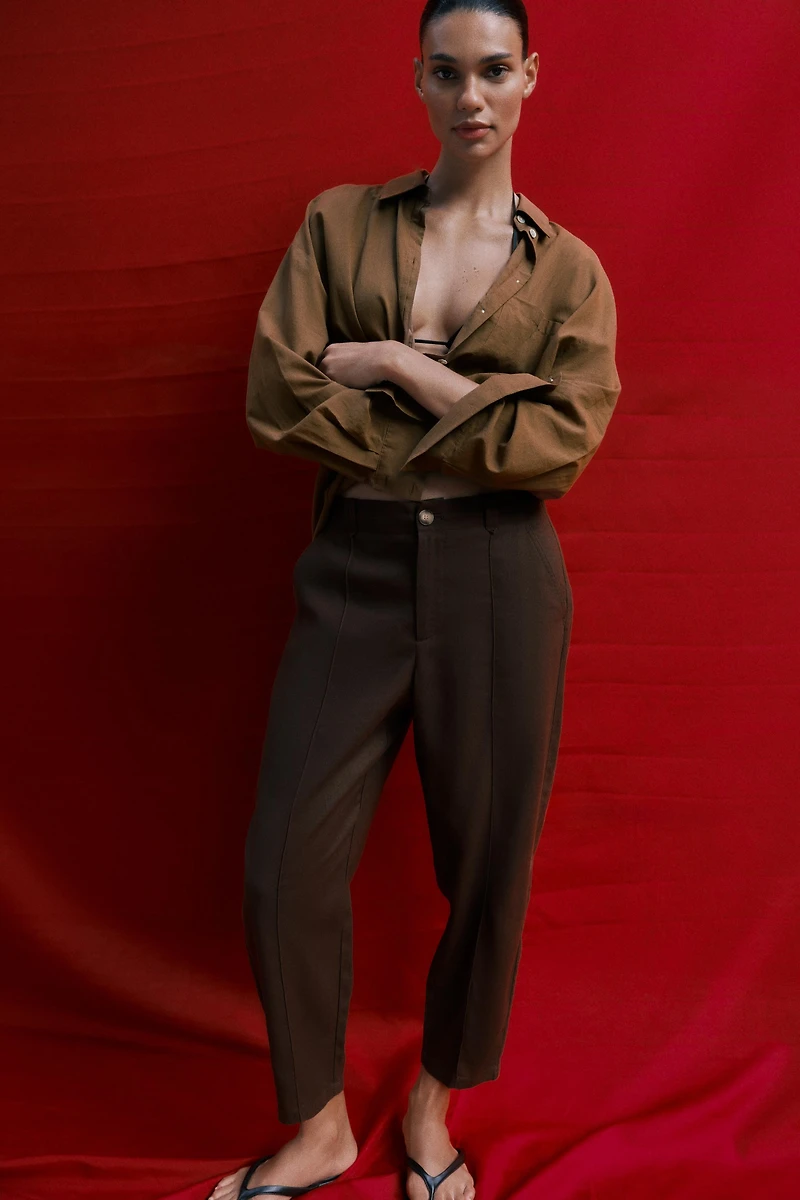 PANTALON CARROT NERVURE AVEC LIN