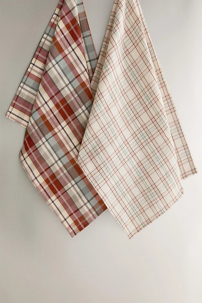 SET OF IRREGULAR CHECK COTTON KITCHEN TOWELS (SET OF 2)