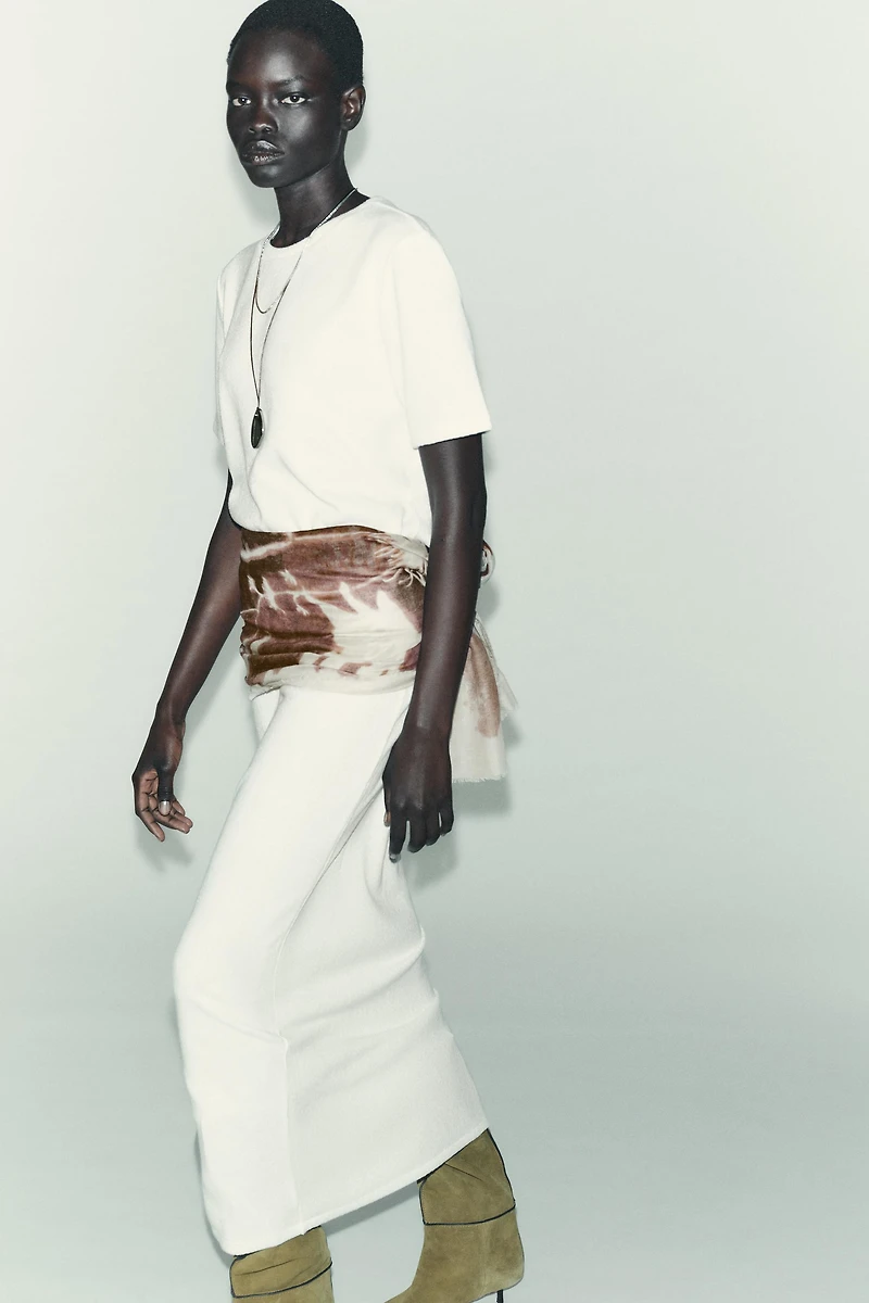 CUT-OUT KNIT MIDI SKIRT