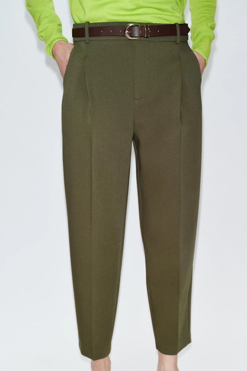 BELTED PLEATED PANTS