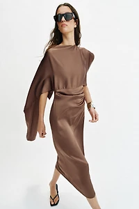 SATIN EFFECT CAPE MIDI DRESS