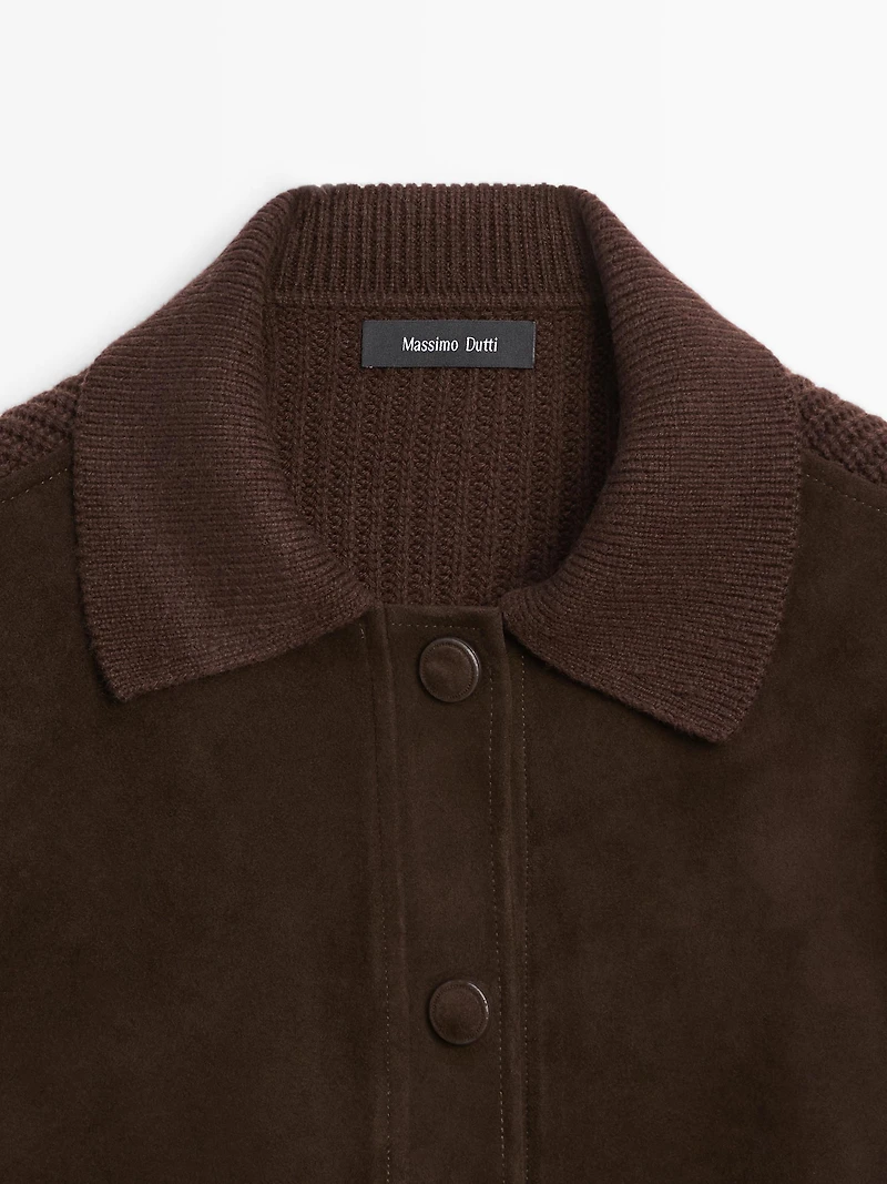 Contrast knit and sheepskin jacket