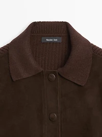 Contrast knit and sheepskin jacket