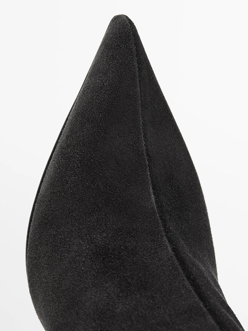 Bottines à talon en croûte de cuir