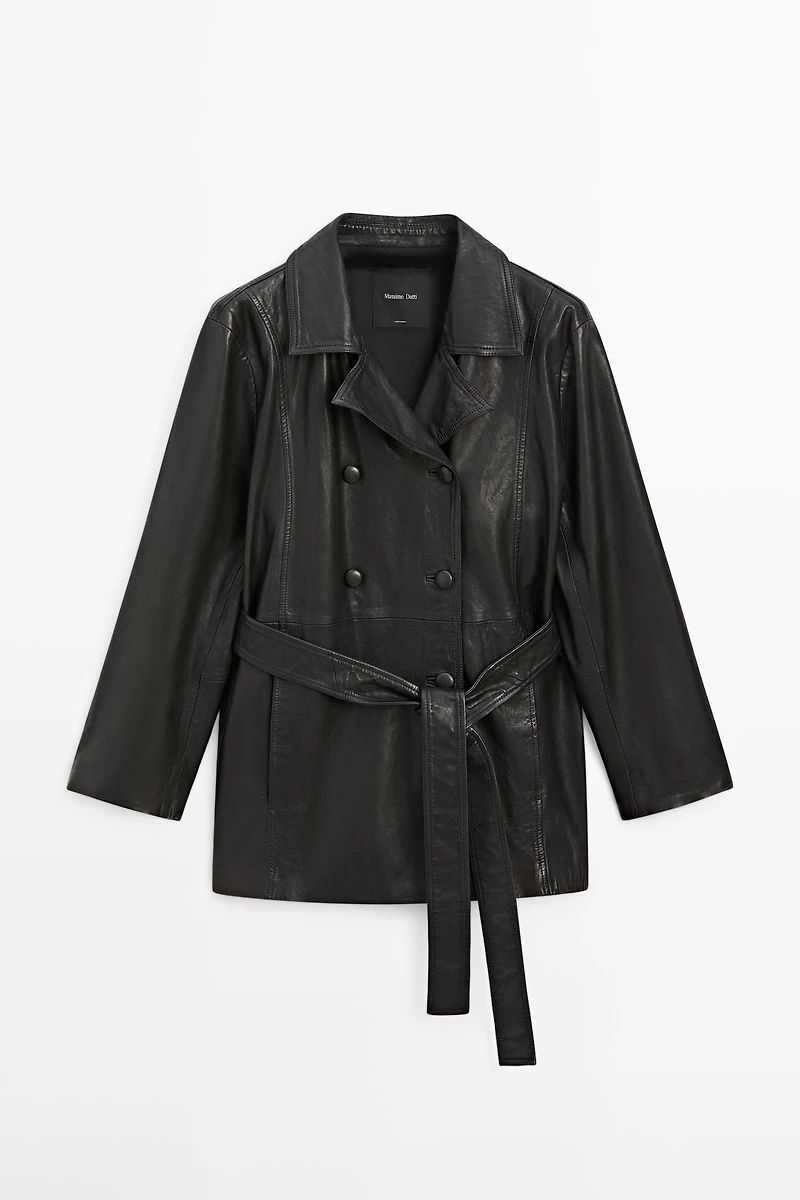 Nappa leather jacket with belt detail