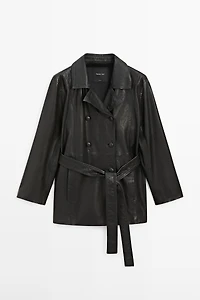 Nappa leather jacket with belt detail