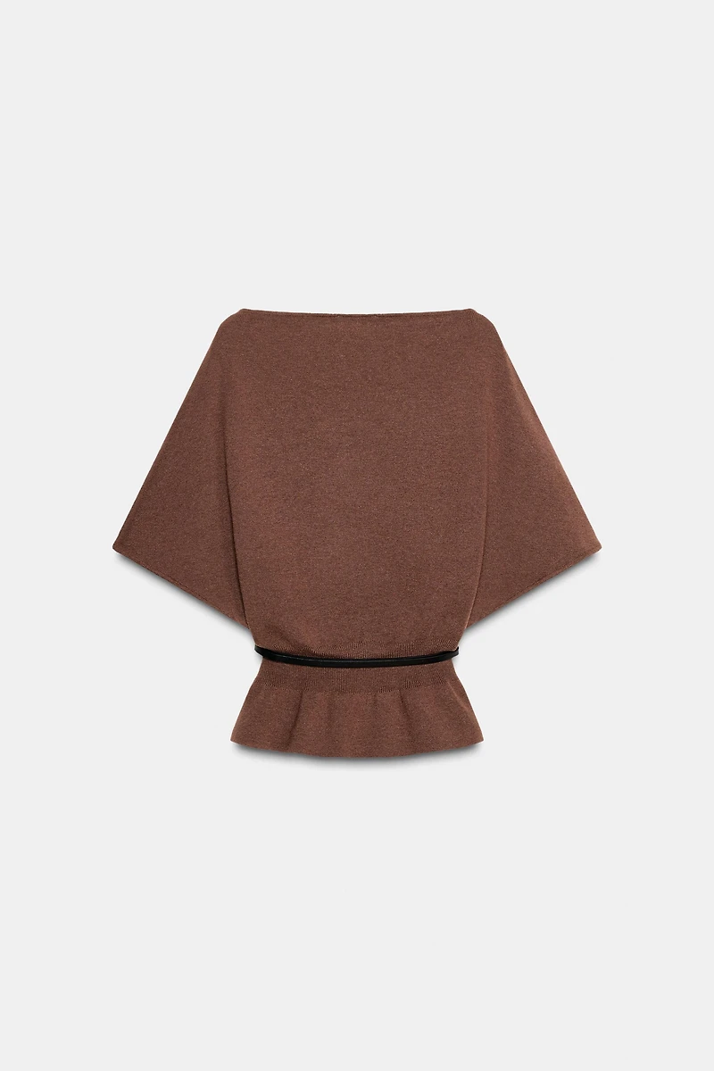 BELTED CAPE KNIT TOP