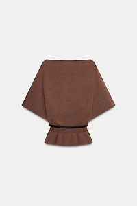 BELTED CAPE KNIT TOP