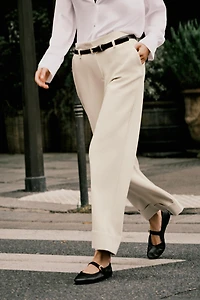 BELTED CUFFED HEM PANTS