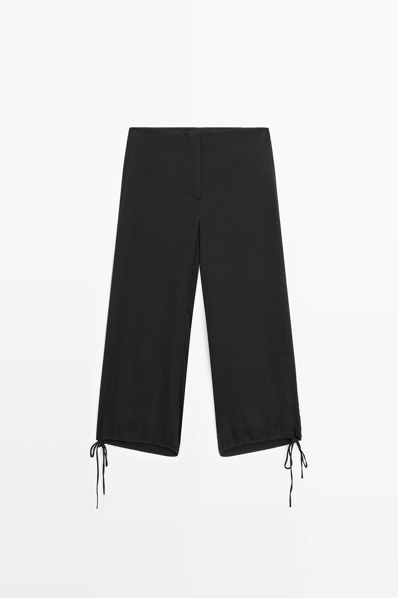 Silk blend tie-hem capri pants
