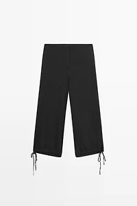 Silk blend tie-hem capri pants