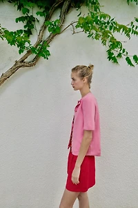 SHORT SLEEVE KNIT CARDIGAN