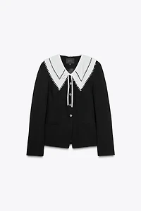 CONTRAST DETACHABLE COLLAR BLAZER