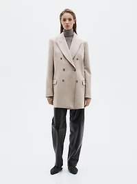 Long 100% wool double-breasted blazer