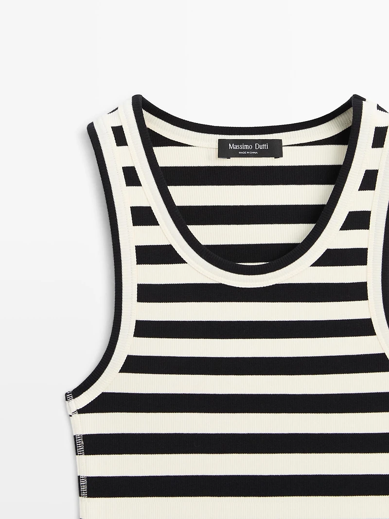 Sleeveless ribbed top with striped detail