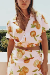 PRINTED CROPPED LINEN TOP