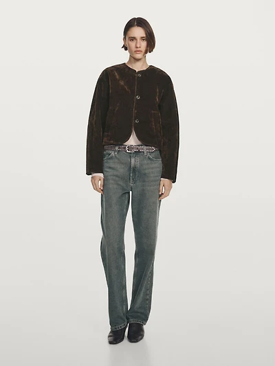 Short denim jacket with flocked finish