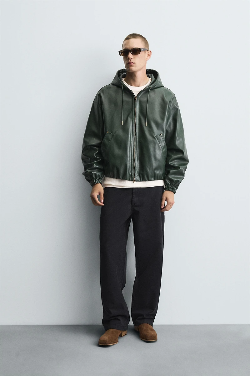 HOODIE FAUX LEATHER JACKET