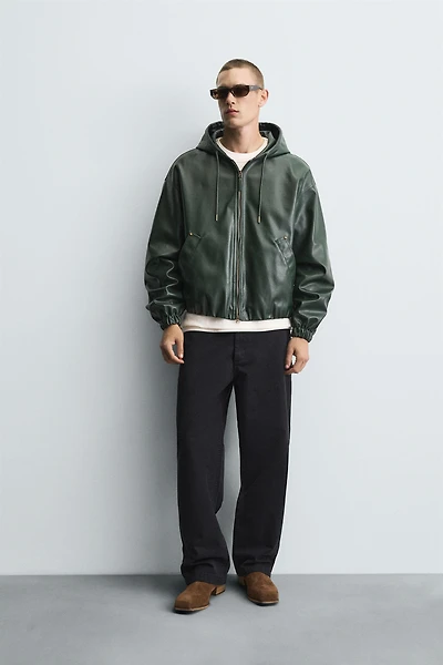 HOODIE FAUX LEATHER JACKET