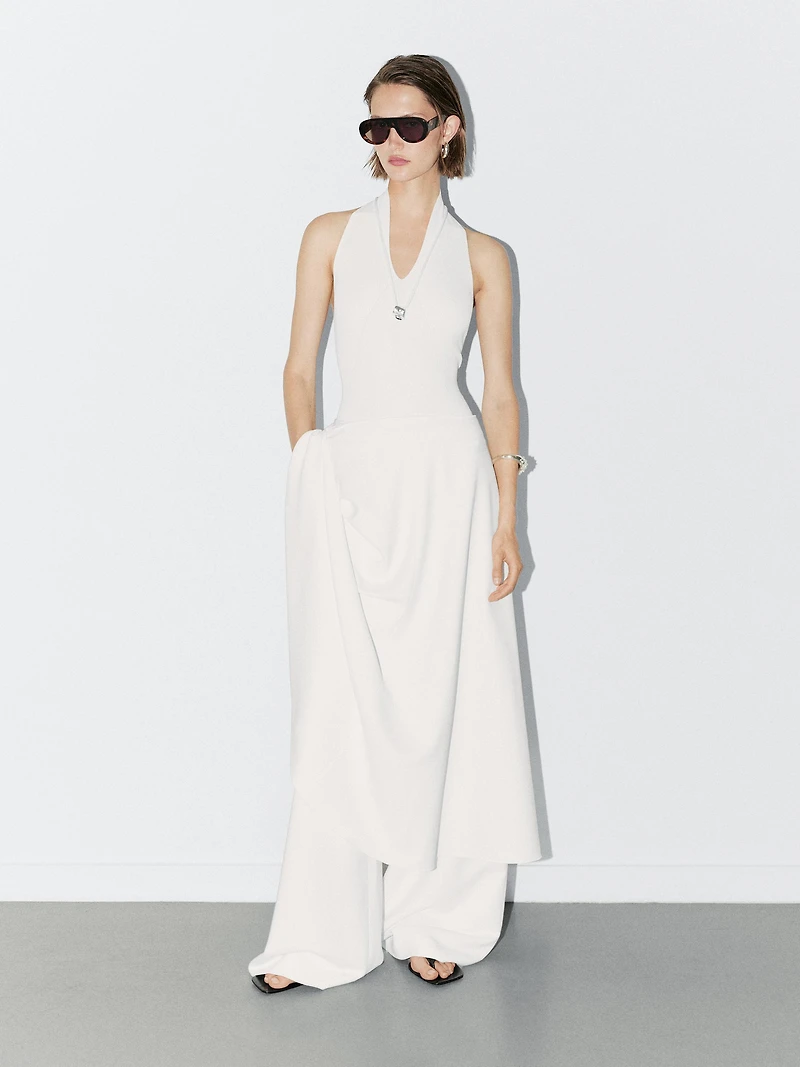 Knit halter bodysuit with V-neck - STUDIO