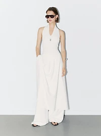 Knit halter bodysuit with V-neck - STUDIO
