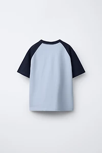 EMBROIDERED TEXT RAGLAN SLEEVE T-SHIRT