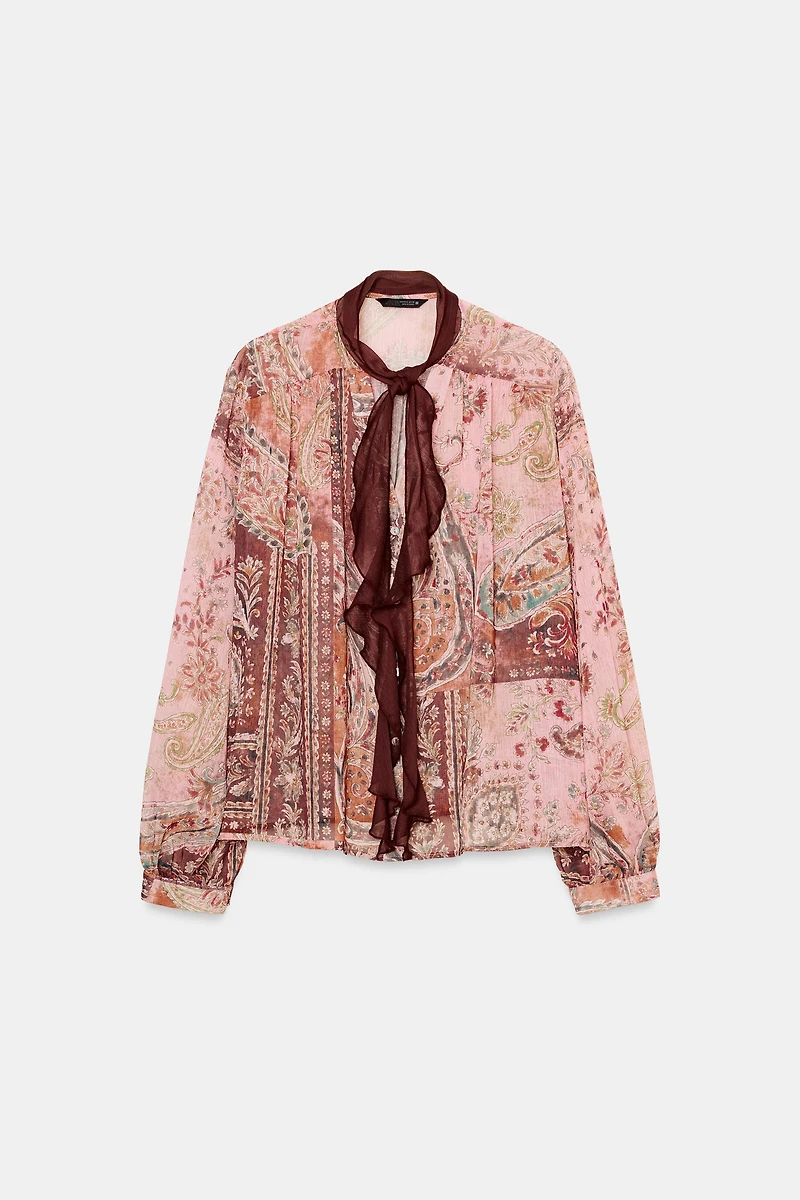 PRINTED TIE BLOUSE