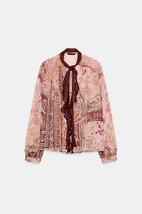PRINTED TIE BLOUSE