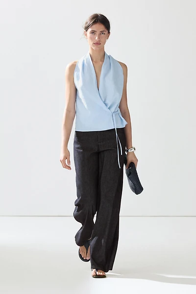 100% linen halter top with tie detail