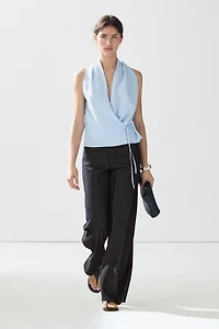 100% linen halter top with tie detail