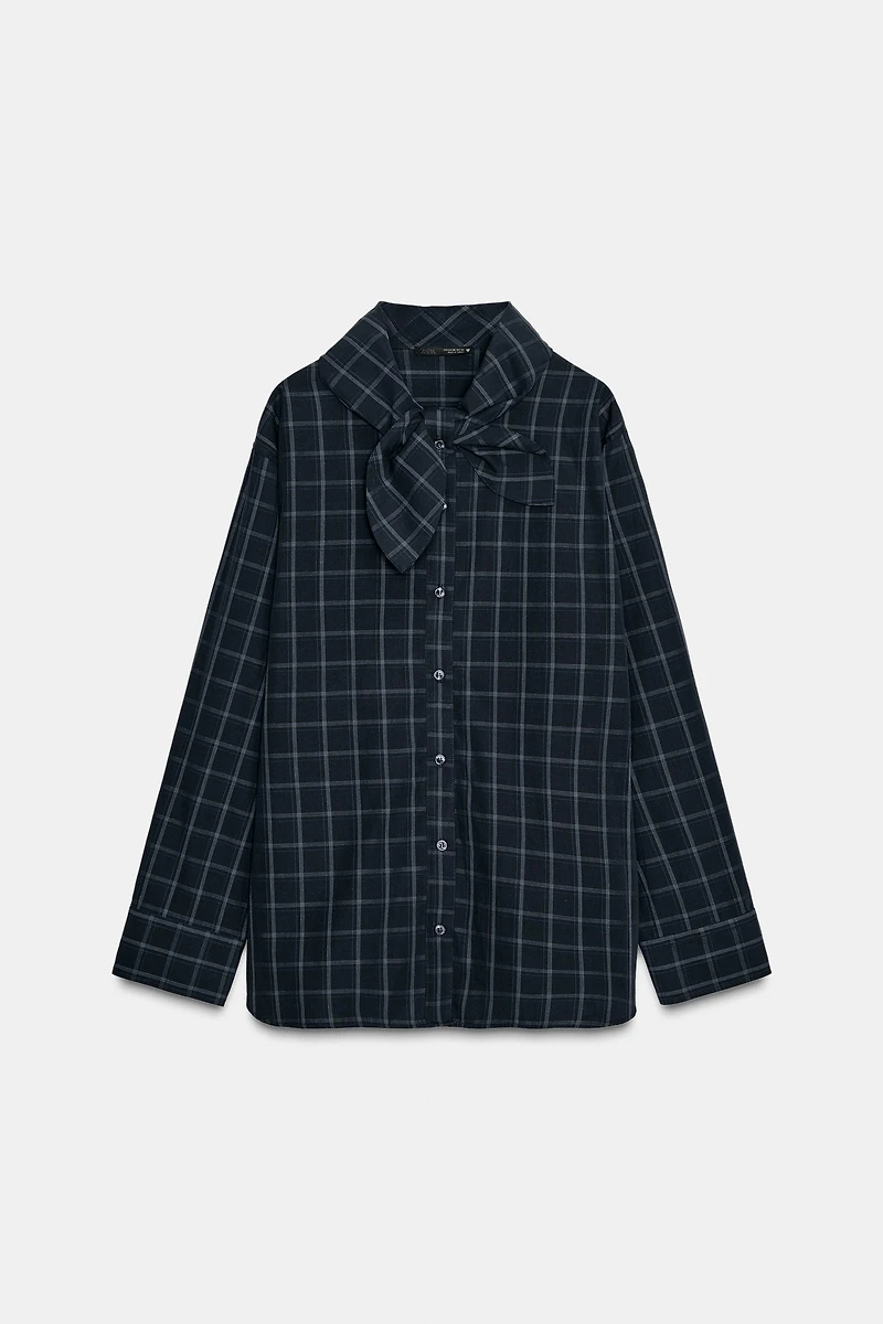 PLAID POPLIN SHIRT WITH SCARF DETAIL