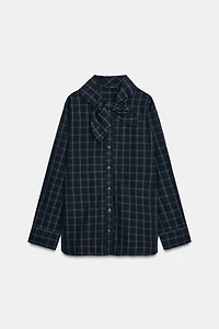PLAID POPLIN SHIRT WITH SCARF DETAIL