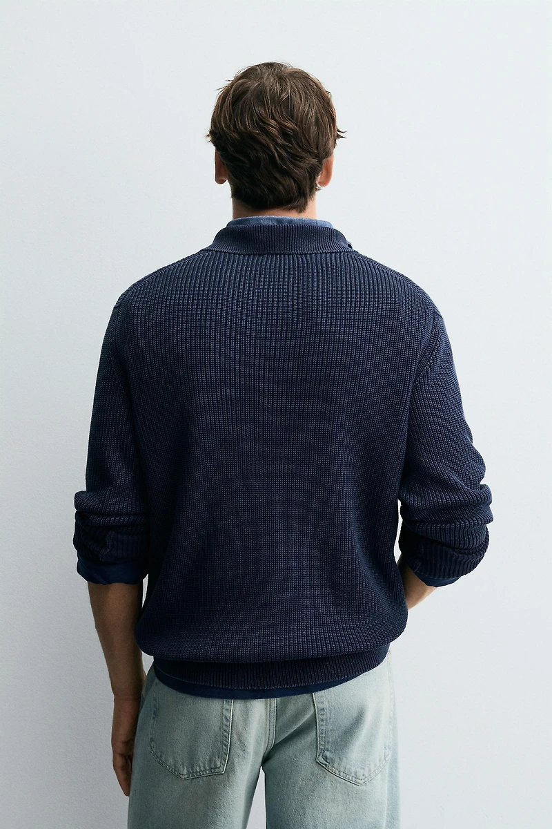 WASHED TEXTURED KNIT POLO SHIRT