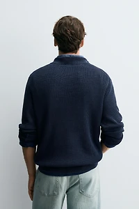 WASHED TEXTURED KNIT POLO SHIRT
