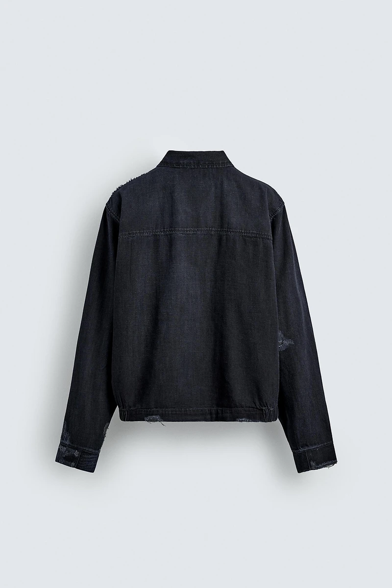 CROPPED FIT RIPPED EFFECT JACKET