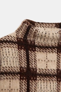 PLAID BRUSHED EFFECT KNIT SWEATER