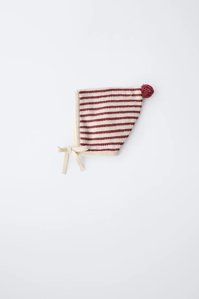 STRIPED TOWEL POMPOM BONNET