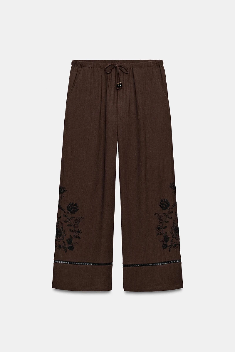 WIDE-LEG PANTS WITH LACE EMBROIDERY