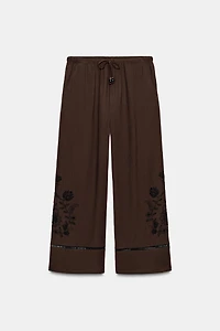 WIDE-LEG PANTS WITH LACE EMBROIDERY