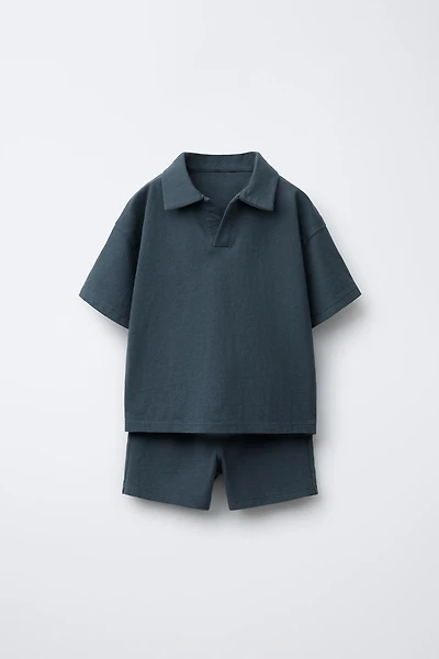 SOLID POLO AND BERMUDA JOGGING SET