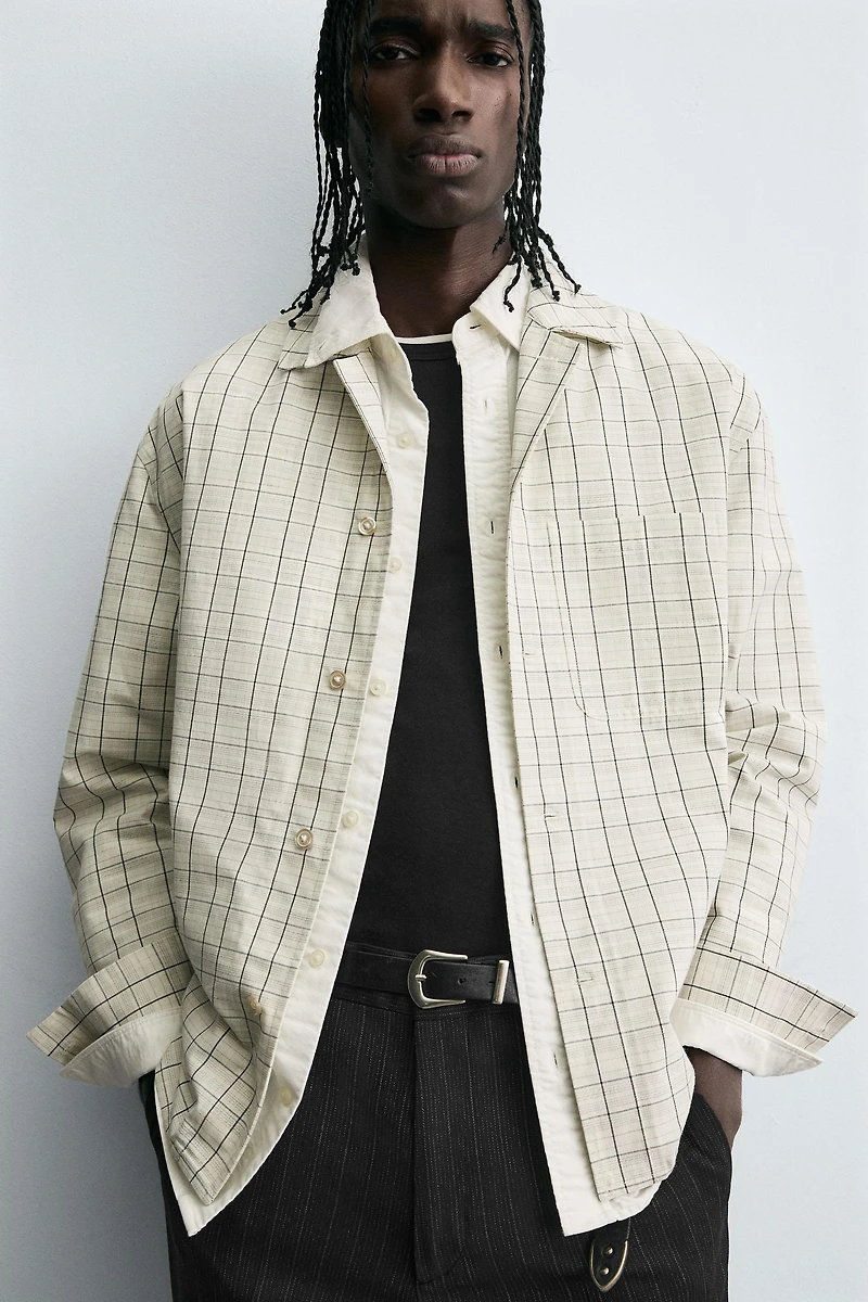 TEXTURED PLAID OVERSHIRT