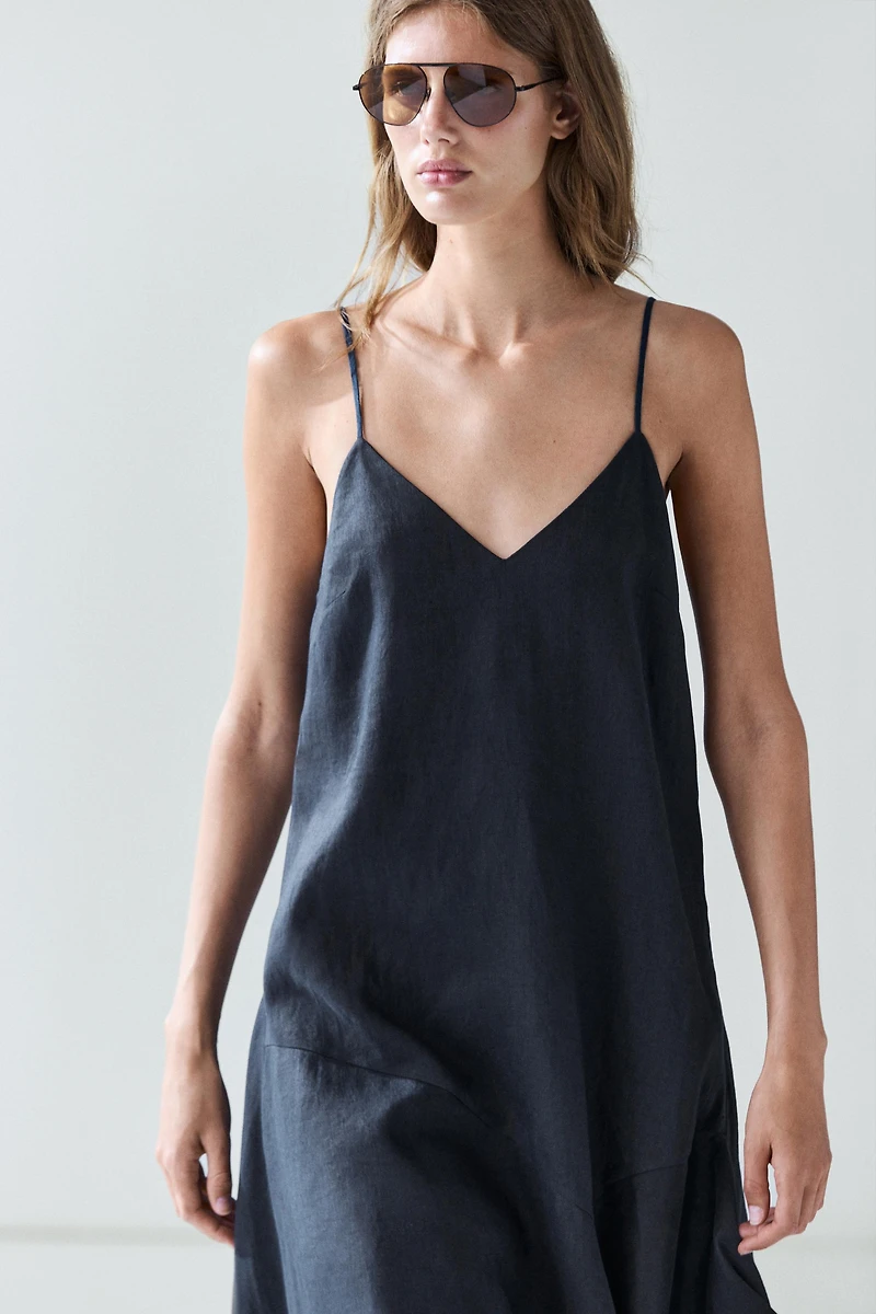 100% linen asymmetric midi dress