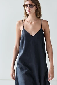 100% linen asymmetric midi dress
