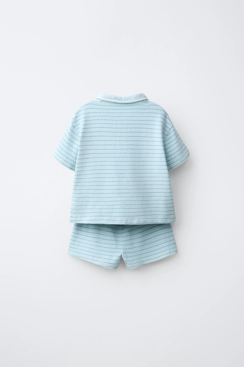 STRIPED POLO SHIRT AND BERMUDA SHORTS SET