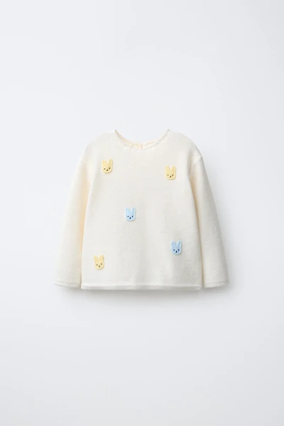 KNIT JUMPER WITH BUNNY PATCHES