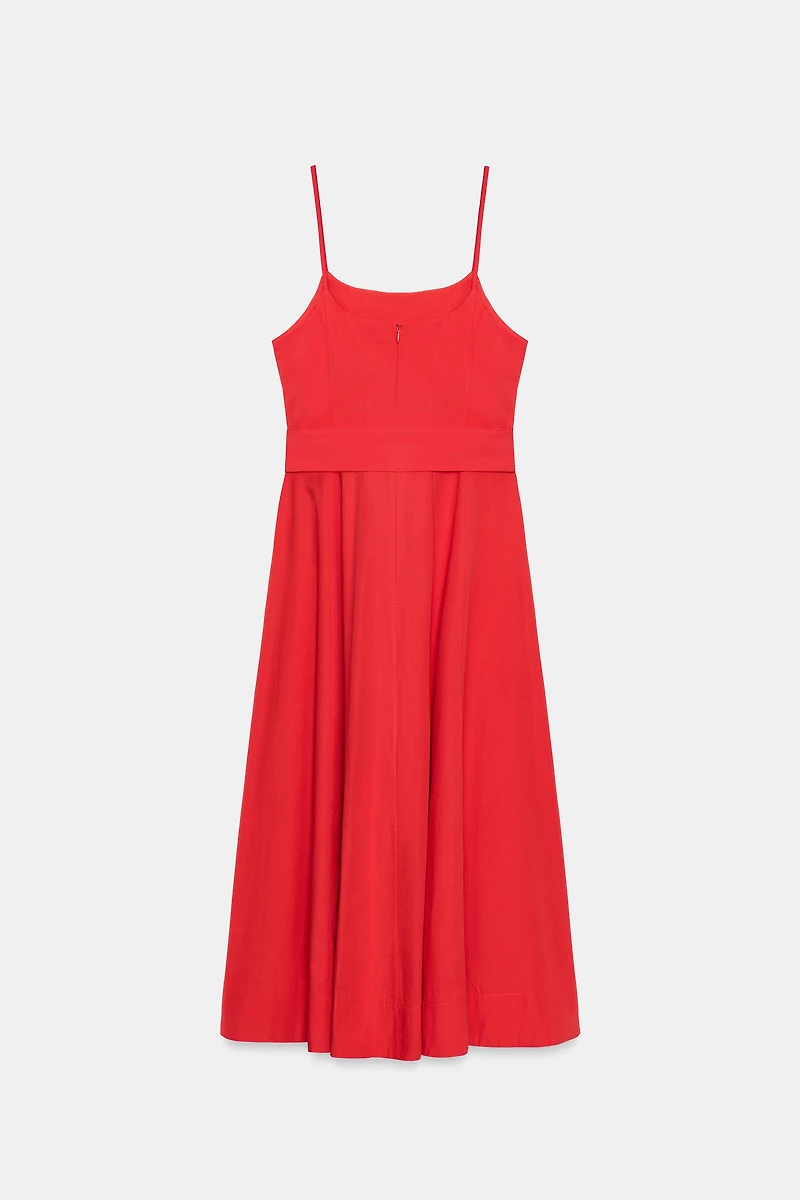 BELTED POPLIN MIDI DRESS