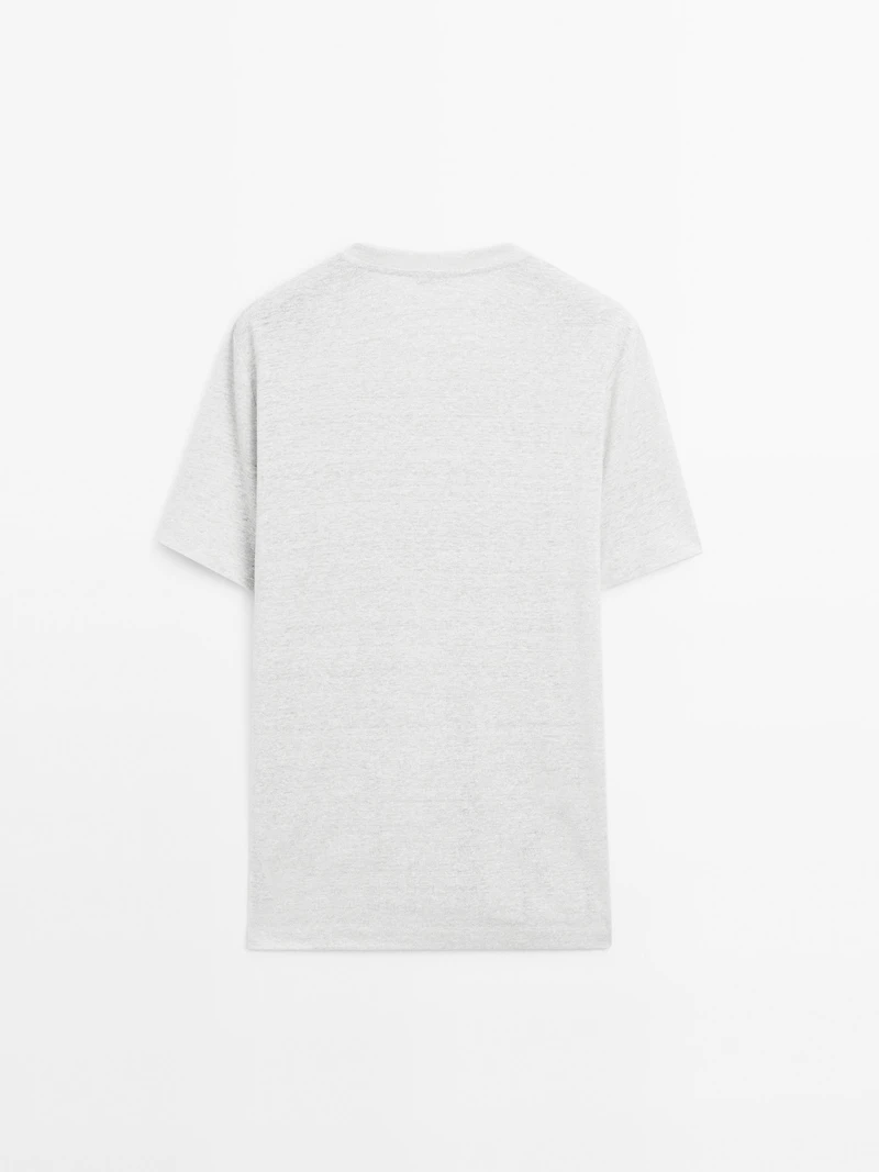 Linen blend contrast knit T-shirt