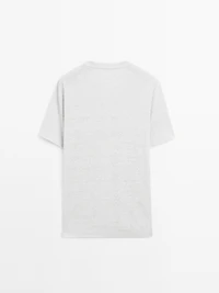 Linen blend contrast knit T-shirt
