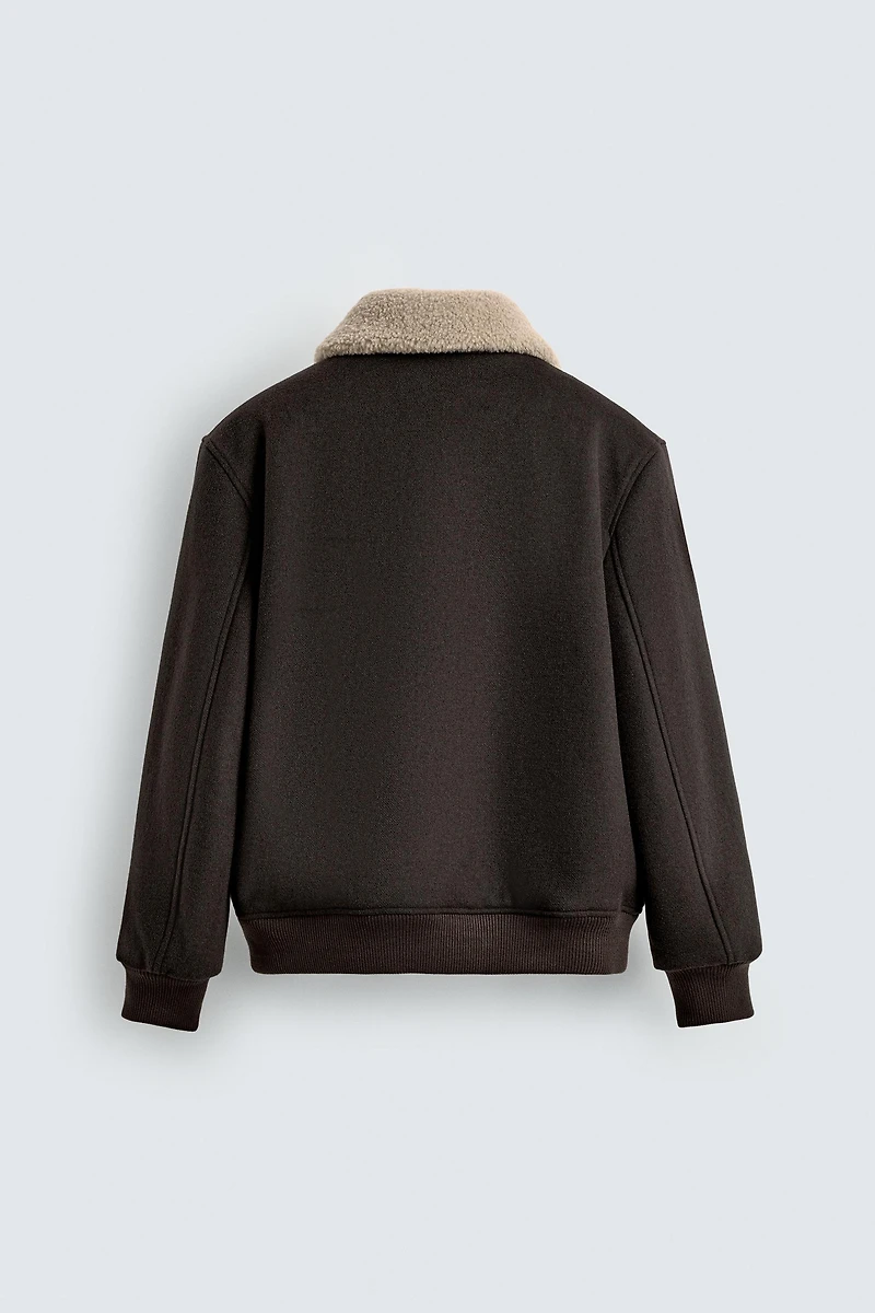 WOOL BLEND JACKET WITH COMBINATION COLLAR