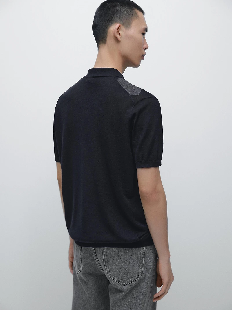 Merino wool blend argyle knit polo sweater